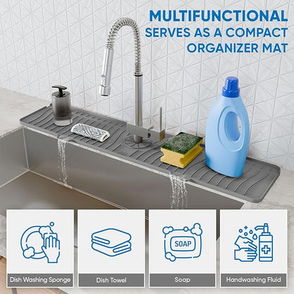 24 Inch Longer Faucet Mat for Kitchen Sink, Silicone Sink Faucet Mat Splash