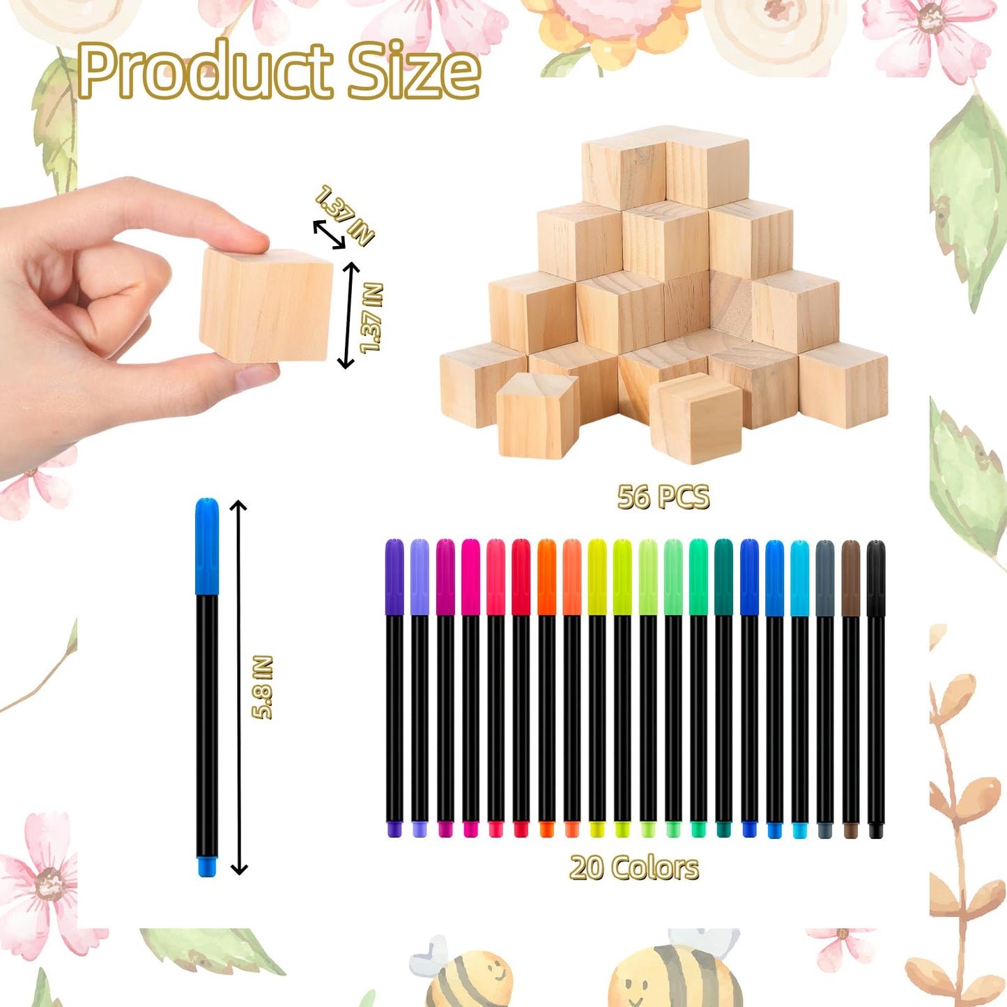 AryiHitt 97 Pcs Baby Shower Game Sign Set Includes Decorative Square Signs 56 DIY Blank Wooden Blocks 20 Paint Markers (Garden)