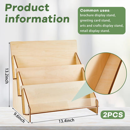 Barydat 2 Pcs Greeting Card Display Stand, 3 Tiered Wooden Multipurpose Portable Rack Holder for Retail Stores, Postcard Brochure Photos Sticker Magazine, Stationery Vendors(13 x 9.6 x 13.2 Inch)
