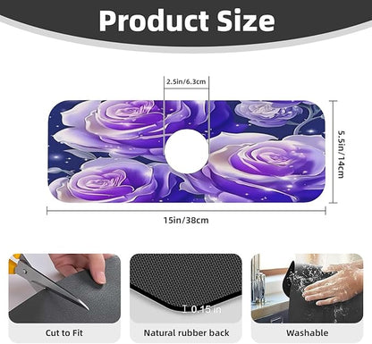 Blue Purple Rose Kitchen sink faucet pad, strong water absorption, anti slip