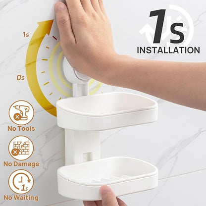 LEVERLOC Soap Dish Holder for Shower Double Layer Suction Cup Wall Mounted