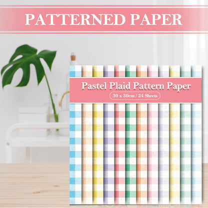 Whaline 24pcs Spring Pastel Plaid Pattern Paper 12 Designs Gingham Double-Sided Scrapbook Paper for DIY Crafts Scrapbook Photo Album Decor, 11.8 x 11.8 Inch