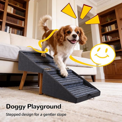 Dog ramp for Small Dogs, 2-in-1 Pet Steps & Ottoman - Foldable Dog ramp for Couch, Non-Slip Wooden Pet ramp for Puppy Senior Injured Dogs, Black, XL(17.13H)