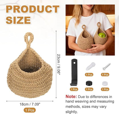 uxcell Hanging Fruit Baskets for Kitchen, Hand-Woven Wall Hanging Storage Jute