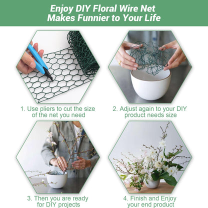 Floral Chicken Wire for Craft,4 x 118 Inch Lightweight Galvanized Hexagonal Chicken Wire Netting, 2mm Thickness Chicken Wire Fence for Garden Poultry, Chicken Wire Mesh with Gloves, Wire Ties, Plier