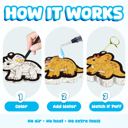 Aqua Puffs Fluffs Mess-Free 3D Art Puffs Kit for Kids Double-Sided Water-Activated Craft with Dinosaur & Space Designs, No Glue or Paint, Creative Activity for Boys & Girls Ages 3–8 Dinosours & Space