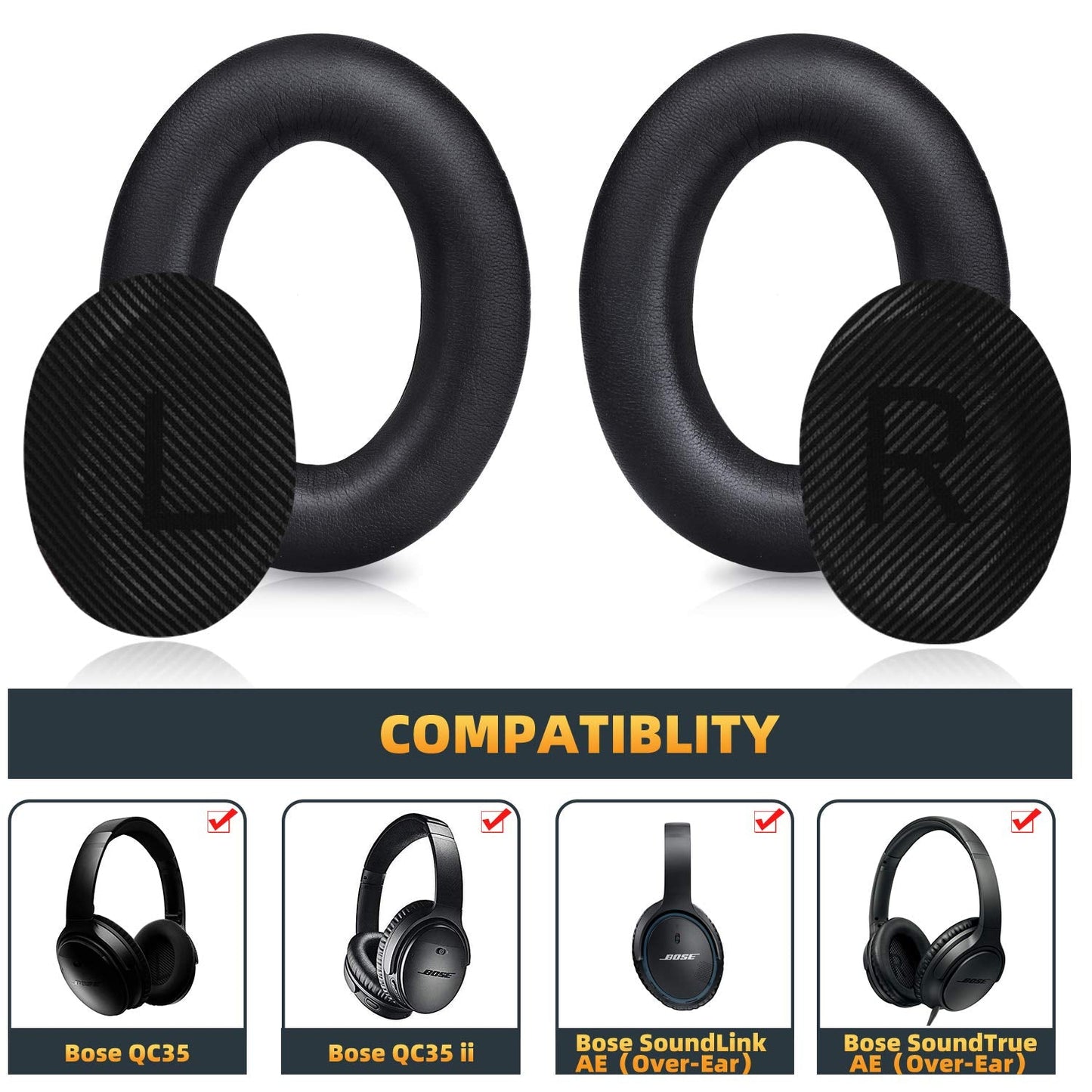 Premium Replacement Ear Pads for Bose QC35 & QC35ii Headphones Made by GEVO- Comfortable Adaptive Memory Foam and Extra Durable - Fits QuietComfort 35 & 35ii / SoundLink 1&2 AE（Over-Ear） (Black)