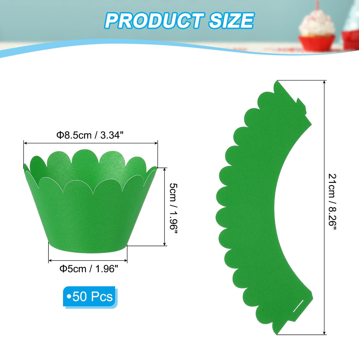 PATIKIL Cupcake Wrappers Paper, 50 Pack Baking Cups Standard Wave Decoration for Anniversary Birthday Weddings and Parties, Dark Green