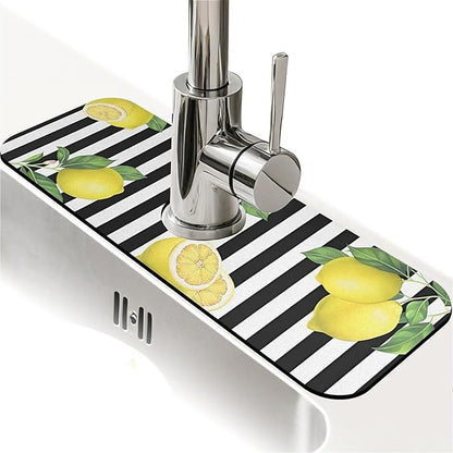 Kitchen Sink Splash Guard，Lemon-and stripes Faucet Mat Sink Gadgets-Super