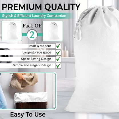 2 Pack - Extra Large Cotton Laundry Bag, Heavy Duty Large Laundry Bags 24 x 36