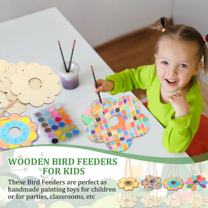 DoubleFill 100 Pack Bird Feeder Craft Kits for Kids Ages 3-8 Bird Feeder Craft Kits with Stainless Steel Bowls DIY Kids Crafts Wooden Art Painting Outdoor Bulk Toys for Children VBS Crafts