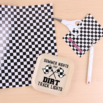 Tintnut Chessboard Permanent Vinyl Roll - 12 in x 5ft, Checkered Racing Patterned Permanent Adhesive Vinyl for Cutting Machine,Home Decor Self Sticker