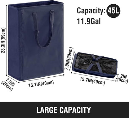 Slim Laundry Hamper with Adjustable Long Handles, 45L Small Laundry Baskets