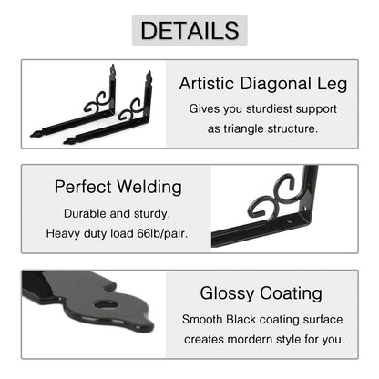 OVOV Shelf Brackets 4 Pcs Heavy Duty Decorative 8 Inch Black Right Angle Shelving Brackets Wall Mounted Shelf Supports for DIY Home Kitchen Living Room