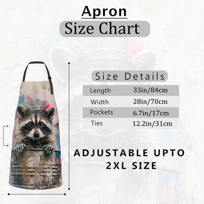cromcu Graffiti Raccoon Apron Urban Street Art Trash Can Crow Aprons Waterproof Oxford Polyester Adjustable Pockets Design for Cooking, Crafting, Garden Decor, for Adults, 28x33 Inch