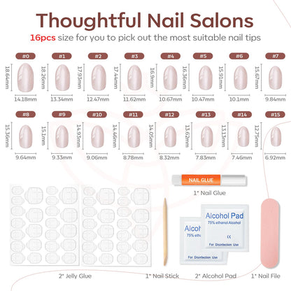 modelones Pink Short Press on Nails, Fall Halloween Oval Fake Nails Kit Press Ons with Nail Glue, Adhesive Tabs, Nail File, Prep Pad, Manicure Stick, 32Pcs 16 Sizes