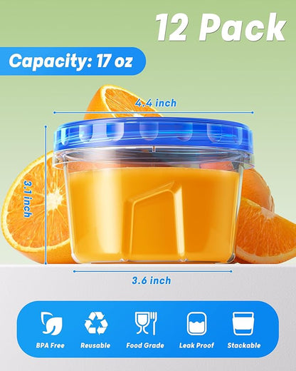 12 Pack-17oz Freezer Storage Containers, Plastic Food Storage Containers