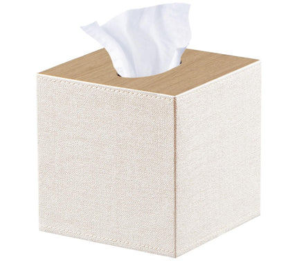 PU Leather Tissue Box Cover Square,Upgrade 99% Compatible Large Size,Cube Tissue Box Holder for Napkin Facial Paper,Dryer Sheet Dispenser Organizer for Bathroom Vanity Countertop Night Stand,Beige