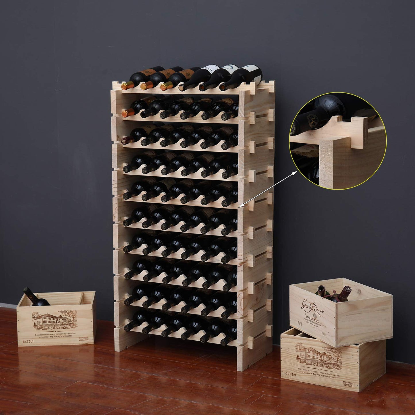 fdjamy Wine Rack Solid Wood Stackable Storage Wooden Wine Rack Wine Cabinet (60 Bottles, Natural Color)