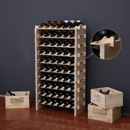 fdjamy Wine Rack Solid Wood Stackable Storage Wooden Wine Rack Wine Cabinet (60 Bottles, Natural Color)