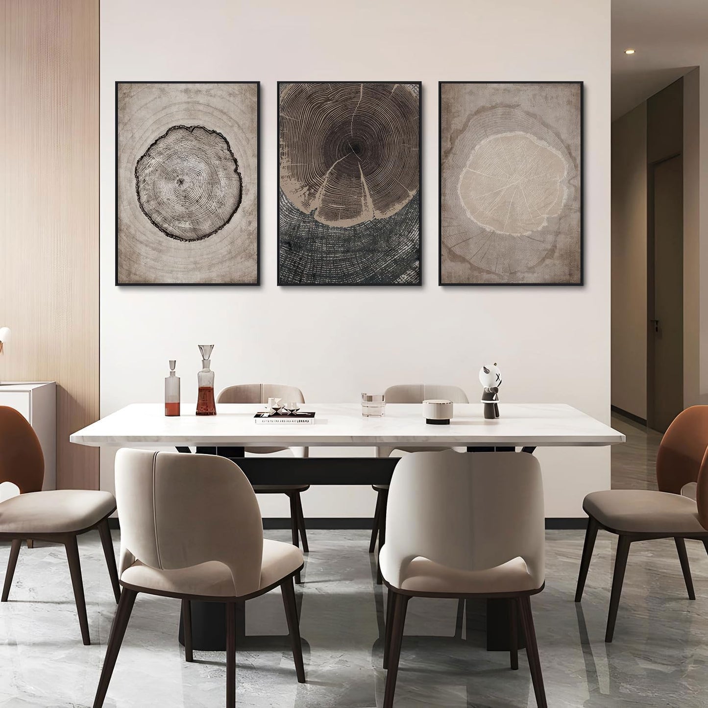 okudolit Tree Rings Canvas Wall Art Set Large Framed Modern Wood Stump Paintings Neutral Abstract Black Beige Wall Decor Forest Nature Art Print for Living Room Bedroom Dining Room Office-16 x24 x3
