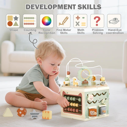 Joyreal Wooden Activity Cube - 11-in-1 Montessori Toys for 1+ Year Old Boys & Girls, Early Developmental Learning Toys for Toddlers and Kids, Ideal 1st Birthday Gift Toys for Baby(Animal Theme)
