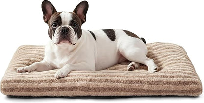 FURTIME Washable Small Dog Bed, Deluxe Dog Crate Beds Comfy Fluffy Kennel Pad Anti-Slip Pet Sleeping Mat for Puppy/Cat, Machine Washable Dogs Pillow, 23"x18"x3", Brown