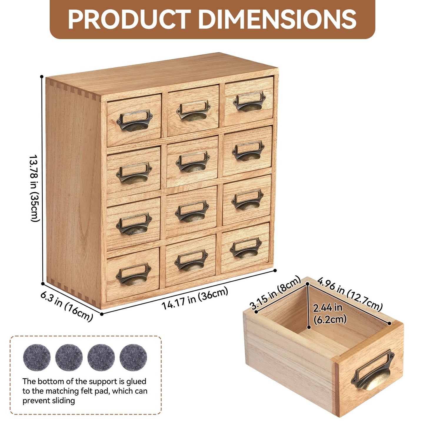 KIRIGEN Wood Drawer Organizer Desktop Storage Cabinet Box Drawers for Home Office Desk Organization and Storage 12 Drawer Mini Chest with Metal Handles Natural(12CG-NA)
