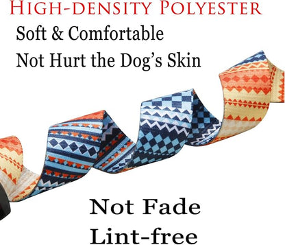Mihqy Dog Collar and Leash Set with Bohemia Floral Tribal Geometric Patterns - Soft Ethnic Style Collar Adjustable for Small Medium Large Dogs(Bohemian Orange Set,L)