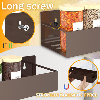 Magnetic Spice Rack Organizer for Fridge Seasoning Organizer for Kitchen storage with Screw Magnetic Shelf with Hook for Refrigerator and Oven (6pack)