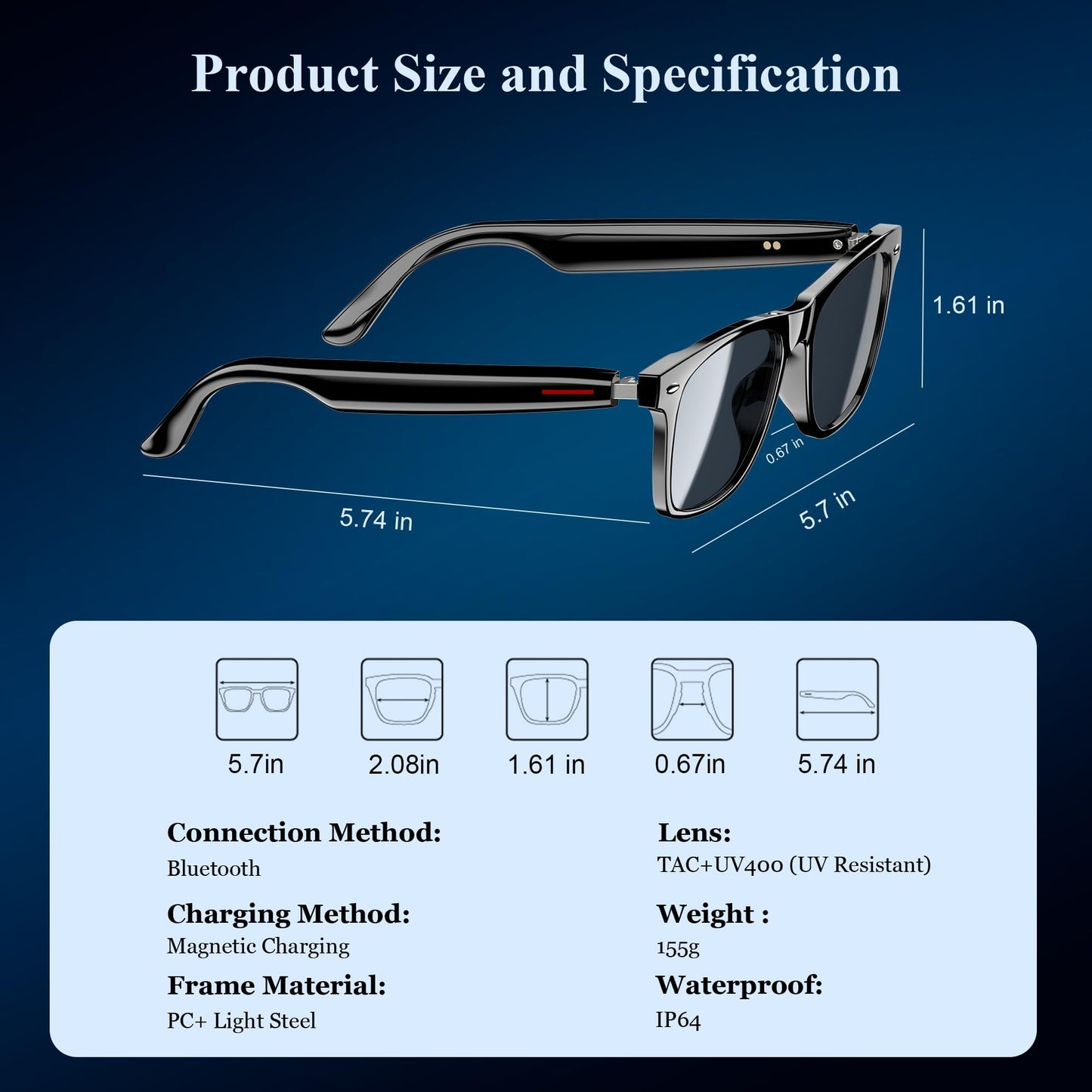 Blackview Smart Glasses, 5.3 Bluetooth Sunglasses with Open Ear Speaker, Voice Assistant Compatible, Blue Light Blocking Lens