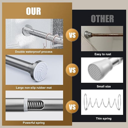 Ausemku Shower Curtain Rod 32-94 Inch Adjustable - 1 Inch Diameter Heavy Duty No drill Spring Tension Shower Rod, Non-Slip Rustproof Telescopic Rod for Bathroom, Nickel