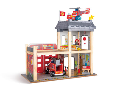Hape Fire Station Playset| Wooden Dollhouse Kid’s Toy, Stimulates Key Motor Skills and Promotes Team Play
