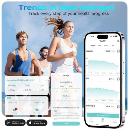 Lepulse Smart Scale for Body Weight, Digital Bathroom Weight Scale with BMI Muscle Mass 20 Body Composition Metrics, Large Display Body Fat Scales, Heart Rate, Accurate Bluetooth Weighing with App