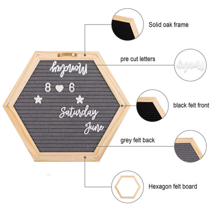 Whaline Double Sided Felt Letter Board Kit with 510 Letters Wooden Stand Bag Hexagon Felt Letter Boards for Home Baby Nursery School Classroom Teaching Tool Office