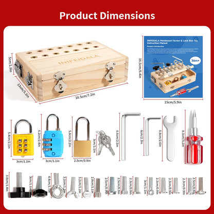 INIFEIDALA Montessori Busy Board for Toddlers 3-5,Wooden Sensory Toy with Locks,Latches & Screwdriver Set, Fine Motor Skills Learning Toy for Travel,Quiet Play & Preschool Activities