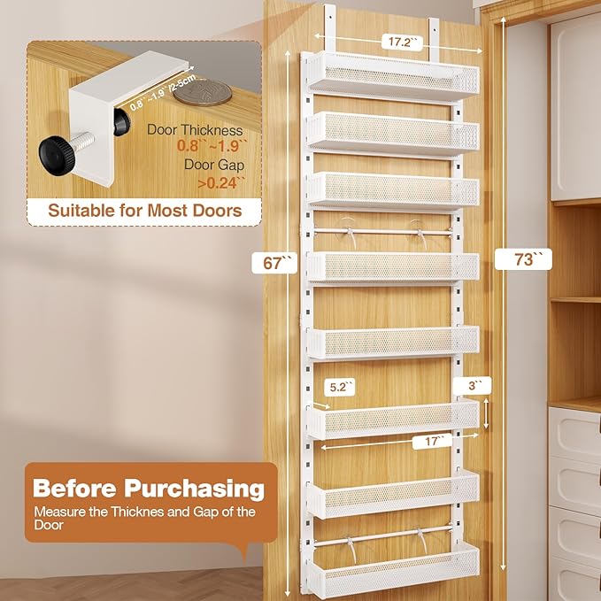 Pantry Door Organizers and Storage, 8-Tier Large Metal Heavy-Duty Frame Over