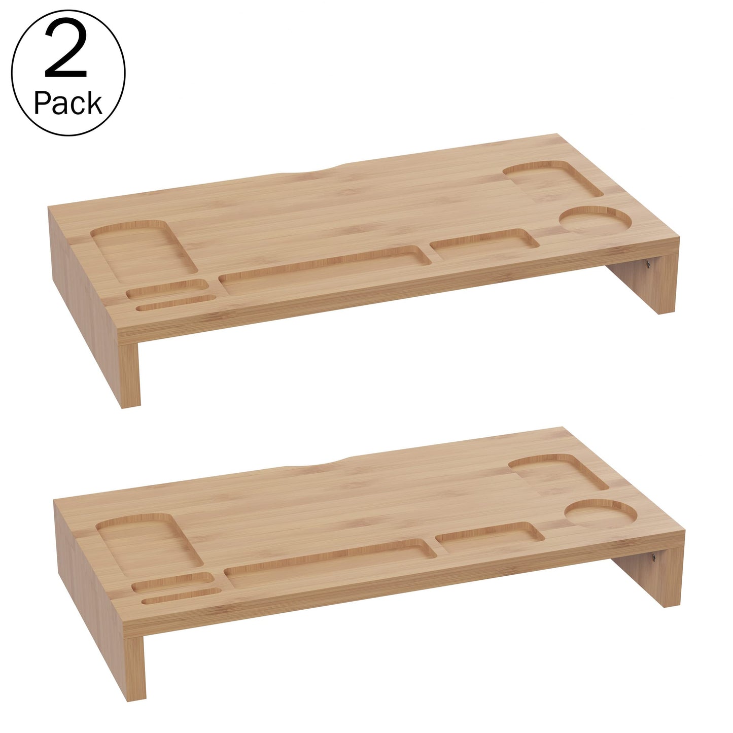 Lavish Home Bamboo Monitor Riser Set – 2-Pack Wooden Laptop Stand and PC Computer Shelf Set for Home, Office, or Dorm Rooms – Office Accessories