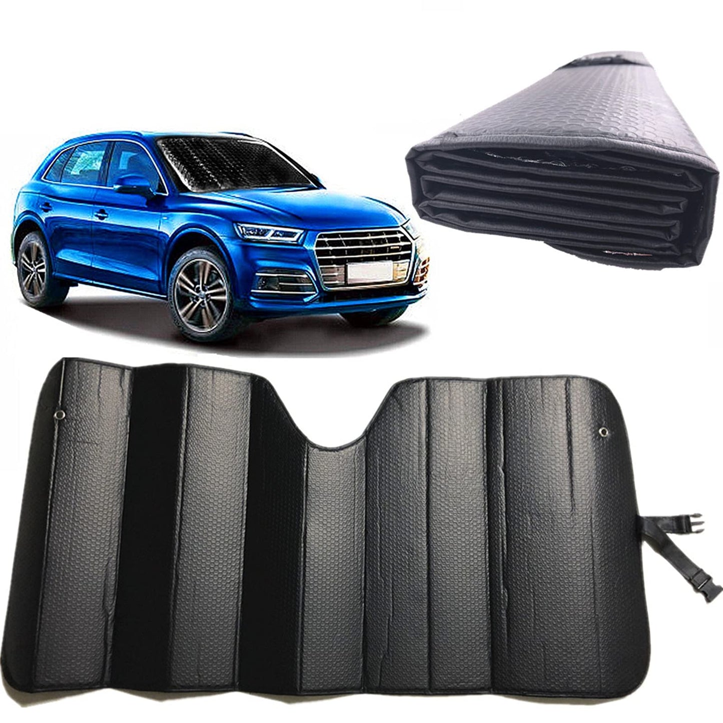 GWUSKDT Car Sun[Shade], Sun Protector,Foldable Front Window Shade-Thicken 5-Layer Bubble for Auto Windshield UV Protection and Heat Reflector 58"x 27.5" (Black)