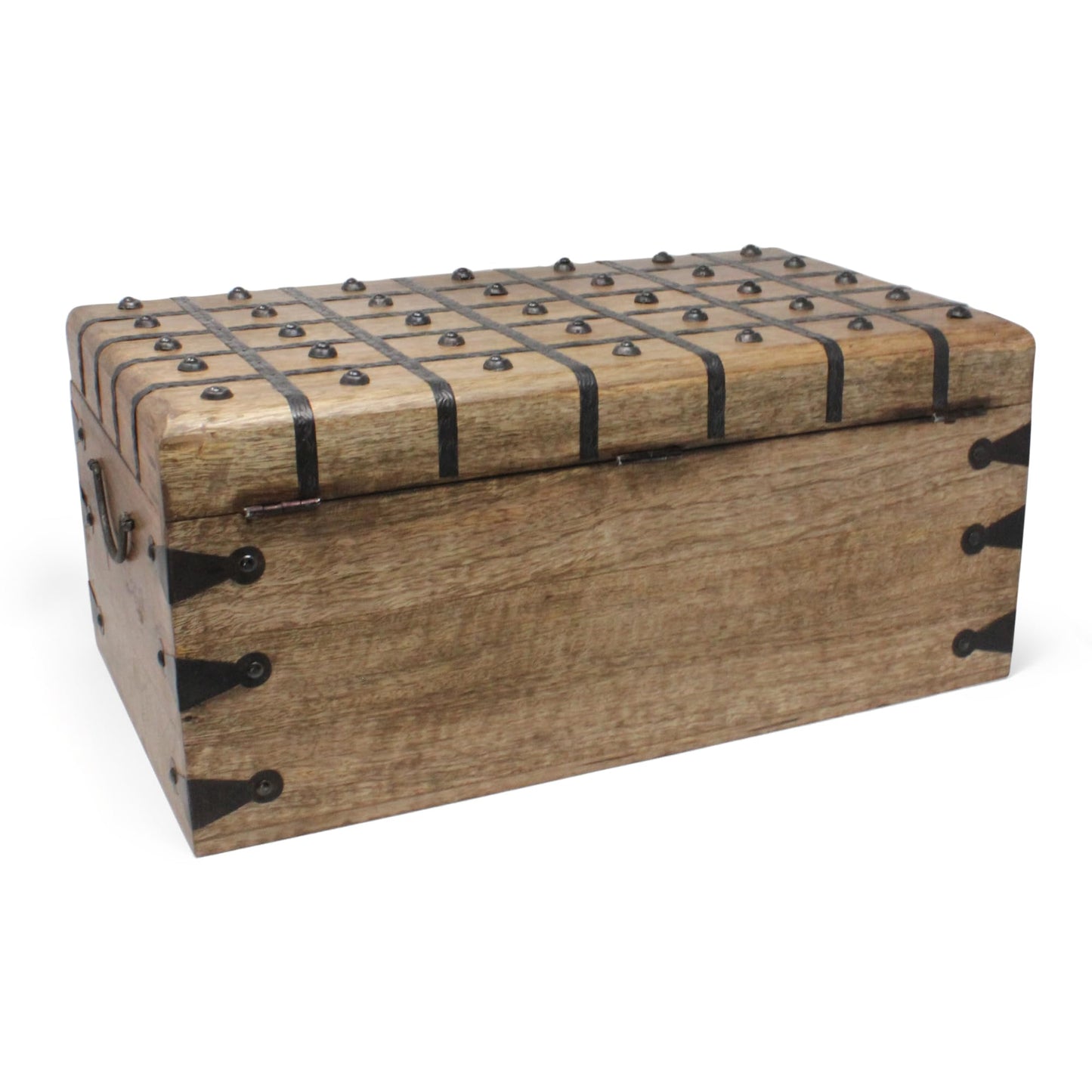 Nautical Cove Treasure Chest Wooden Box with Antique Iron Lock and Skeleton Key (XX-Large 20x11.75x9) - Storage and Decor – Pirate Wooden Treasure Chest, Decorative Box with Hinged Lid,