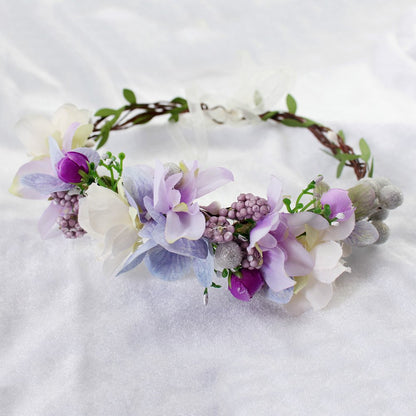 Vivivalue Floral Crown Headband Flower Headpiece Hair Wreath Floral Halo Boho with Ribbon Wedding Party Photos Prom Lavander