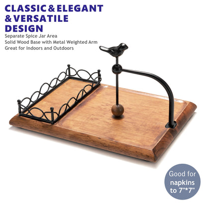 Charming Wooden Napkin Holder with Bird Design – Includes Space for Salt and Pepper Shakers – Multifunctional Black Napkin Holder for Table, Kitchen & Outdoor Use