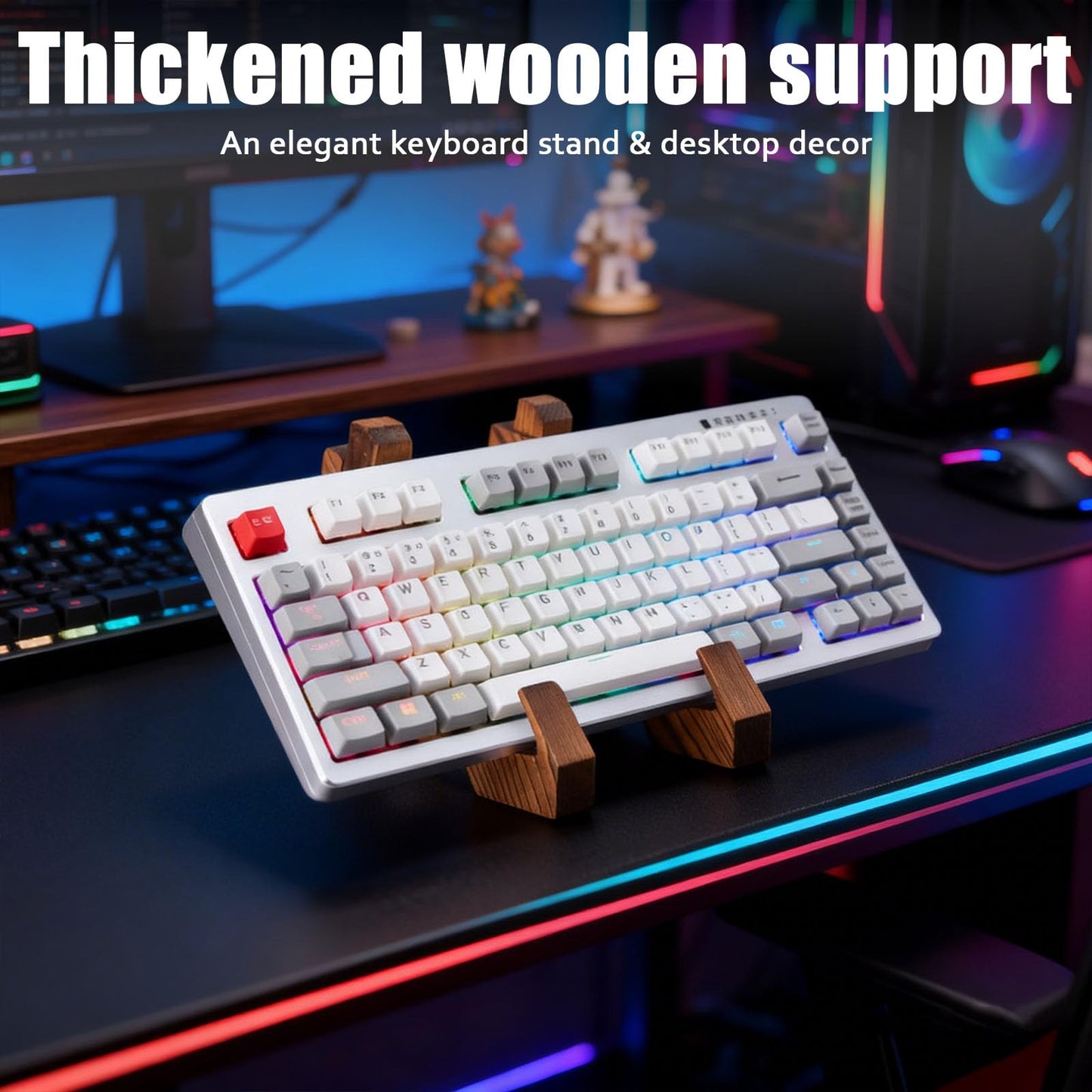 Lolytama Keyboard Display Stand Holder,Wooden Mechanical Keyboard Holder with Portable Movable Design,Keyboard Riser Display Shelf Tray for Desk, Gaming Setup,Office or Home,2 Pack