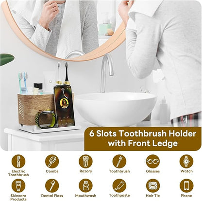Bathroom Organizers and Storage 6 Slots Wood Grain Electric Toothbrush Holders