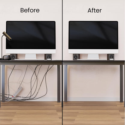 EVEO Cable Management Under Desk Kit (6 Units) - Under Desk Cable Management Cord Hider, Cable Hider Cord Management, Cable Organizer, Cable Raceway | Self-Adhesive 96'' J Channel 6X16 - Black