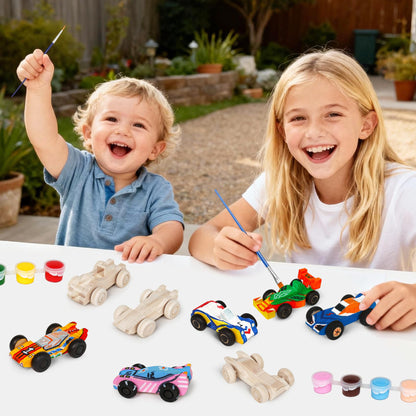 WANTKA 12 Pieces Unfinished Wooden Cars, Wood DIY Cars Arts and Crafts Kit for Students Home Activities Easy Woodworking and Family Time (Paints and Brushes not Included)