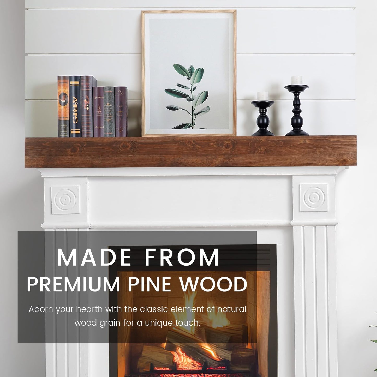 G GOOD GAIN Fireplace Mantel 54 inch - Handcrafted Rustic Solid Wood Mantel l Floating Mantle Shelves Decor for Wall, Bedroom, TV, Books, Livingroom.DarkWalnut
