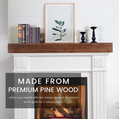 G GOOD GAIN Fireplace Mantel 54 inch - Handcrafted Rustic Solid Wood Mantel l Floating Mantle Shelves Decor for Wall, Bedroom, TV, Books, Livingroom.DarkWalnut