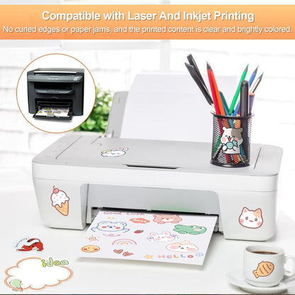 Printable Sticker Paper for Inkjet Printer, 150 Sheets 8.5" x11'' Matte Sticker Printer Paper Full Sheet Labels for Laser/Inkjet Printers, Letter Size