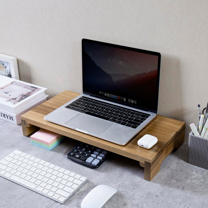 MyGift Premium Acacia Solid Wood Desk Monitor Stand, Laptop Riser & Keyboard Storage – Wooden Desktop Organizer for Screen Display and Workspace Organization